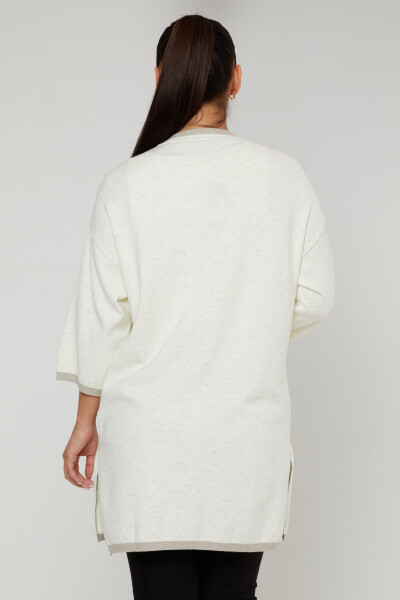 Kardigan dzianinowy z kieszonkami, dwukolorowy, ecru - 31067 | KAZEE (zestaw 4 sztuk M-L-XL-2XL) - 5