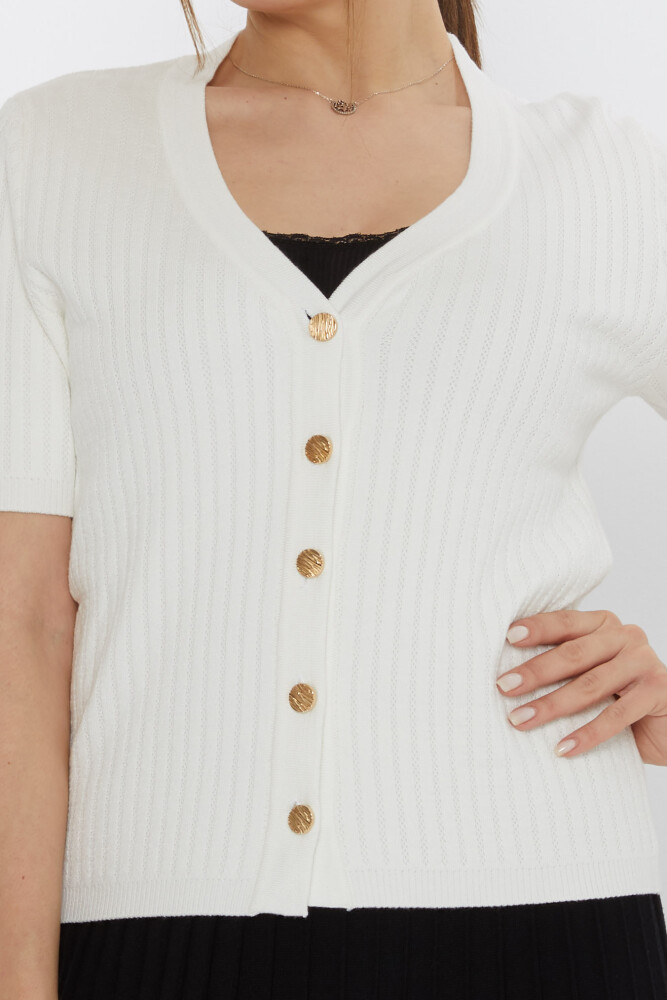 Kardigan dzianinowy z krótkim rękawem ecru - 30701 | KAZEE (zestaw 3 sztuk M-L-XL) - 4