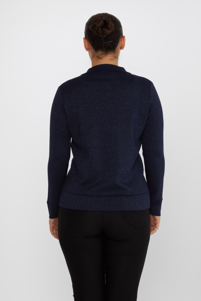 كارديجان محبوك مع تفاصيل جيب - أزرق داكن - 30693 | كازي (مجموعة من 4 مقاسات M-L-XL-2XL) - 5