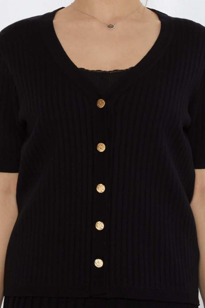 كارديجان محبوك بأكمام قصيرة أسود - 30701 | كازي (مجموعة من 3 مقاسات M-L-XL) - 4