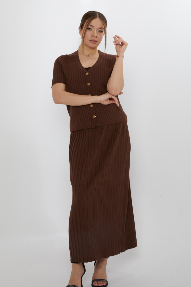 كارديجان محبوك بأكمام قصيرة بني - 30701 | كازي (مجموعة من 3 مقاسات M-L-XL) - 1