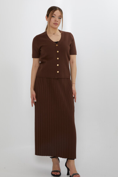 كارديجان محبوك بأكمام قصيرة بني - 30701 | كازي (مجموعة من 3 مقاسات M-L-XL) - KAZEE (1)