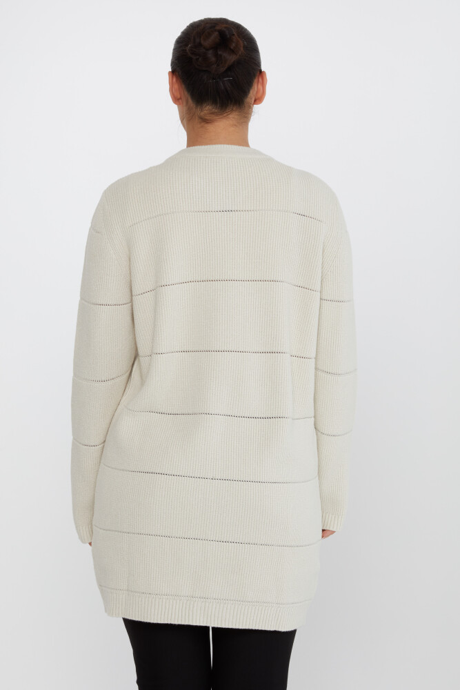 كارديجان محبوك بتفاصيل أزرار - بيج فاتح - 30643 | كازي (مجموعة من 3 مقاسات M-L-XL) - 5