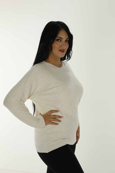 Kayık Yaka Simli Uzun Kol Triko Ekru - 31006 | KAZEE - 2