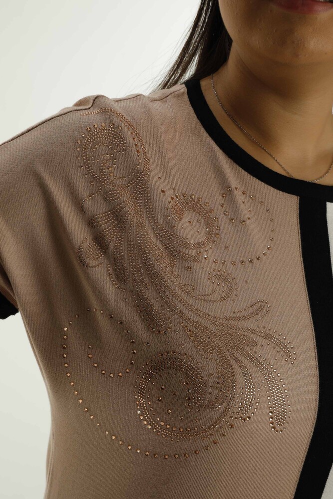 Maglieria con dettagli in pietra girocollo all'ingrosso da donna Kazee - Cipria| 31049 - 4