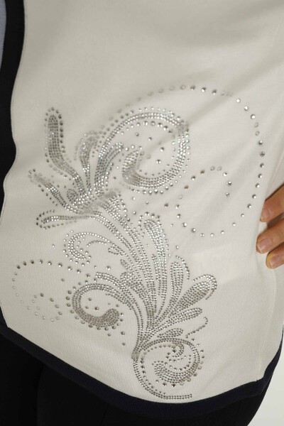 Kazee Kadın Toptan Bisiklet Yaka Taş Detaylı Triko - Mavi | 31049 - 6