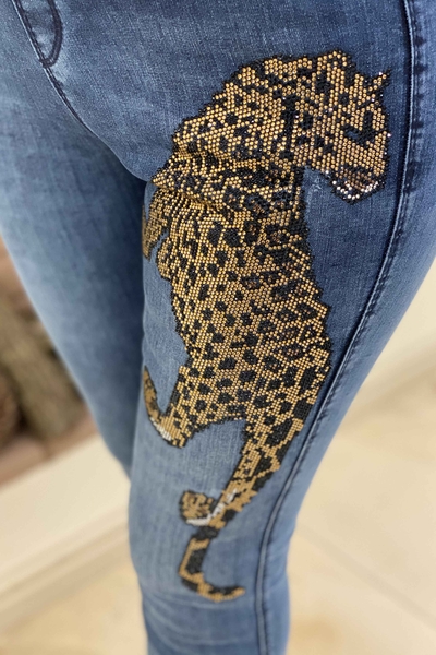 Toptan Kadın Pantolon Leopar Desenli Cepli - 3239 | KAZEE - Thumbnail