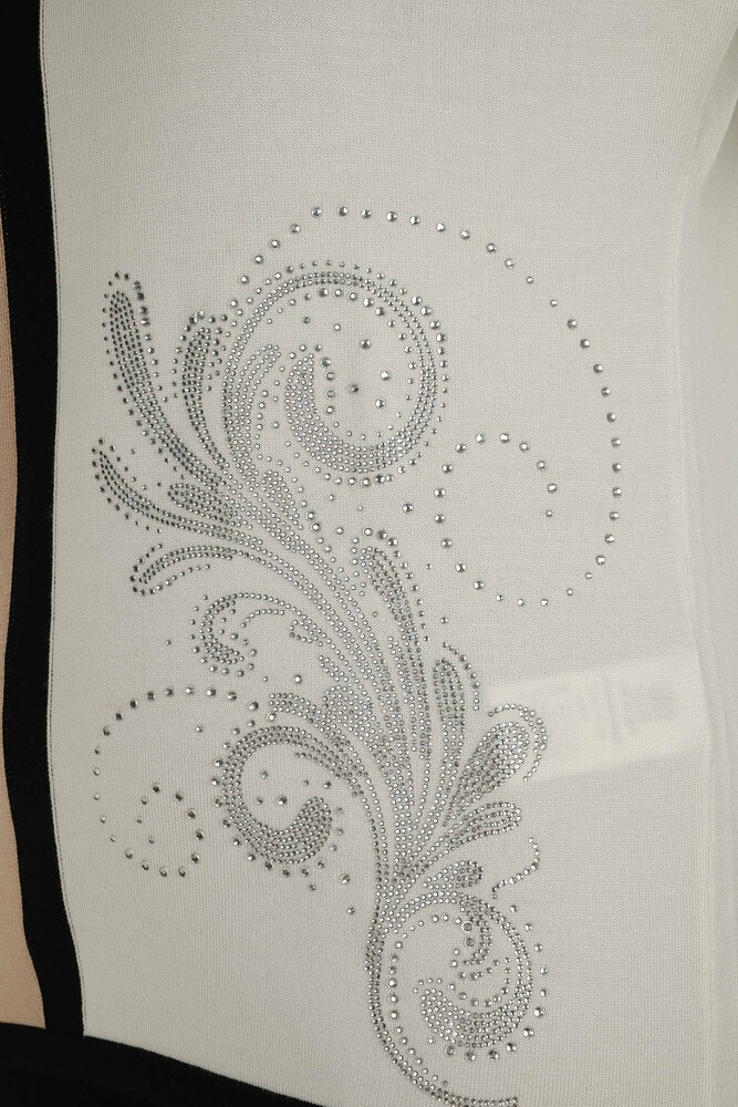 Prendas de punto con detalles de piedra y cuello redondo para mujer Kazee al por mayor - Polvo| 31049 - 5