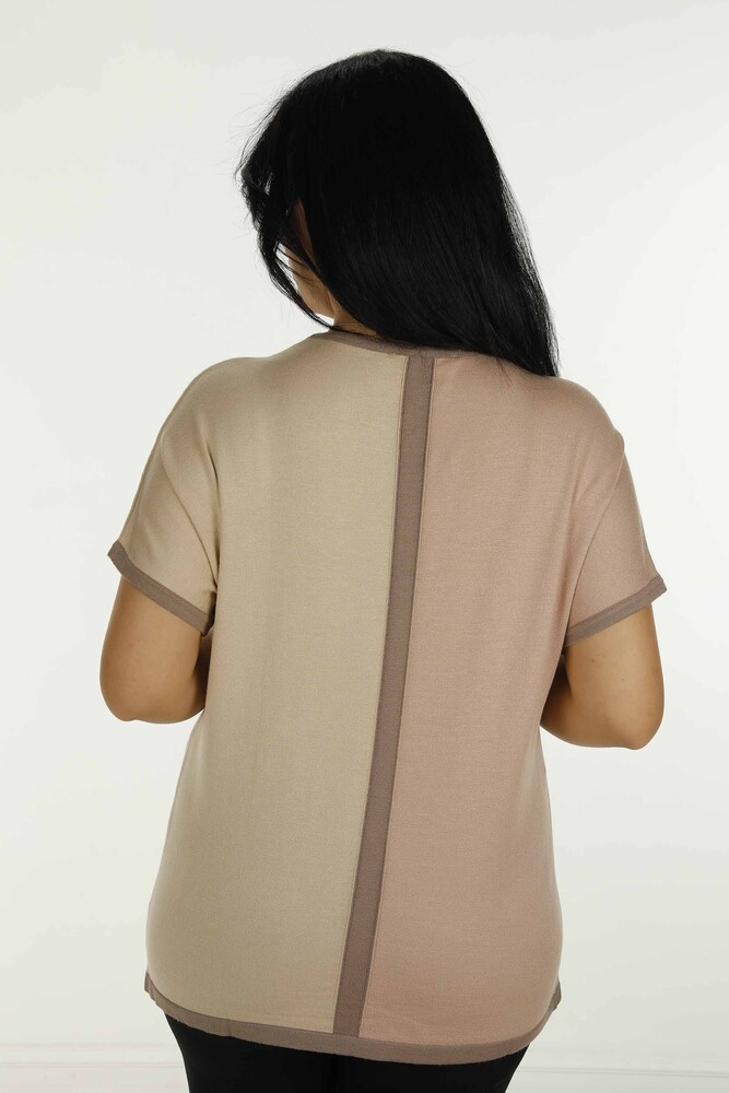 Prendas de punto con detalles de piedra y cuello redondo para mujer Kazee al por mayor - Beige| 31049 - 6