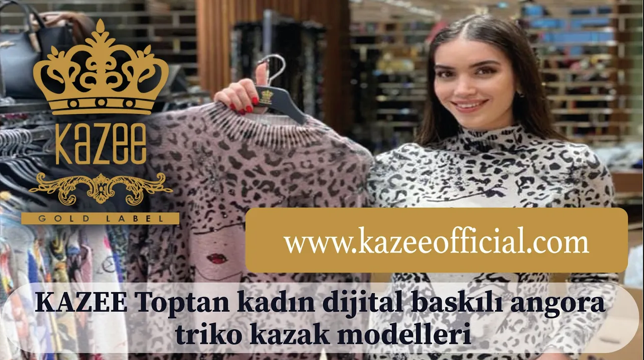 Modelos de suéter de punto de angora con estampado digital mujer al por mayor de KAZEE