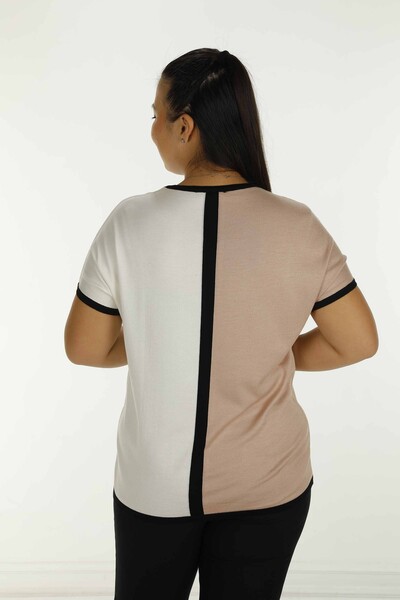 Kazee Damen-Strickwaren mit Rundhalsausschnitt und Steindetails im Großhandel – Puder| 31049 - 6