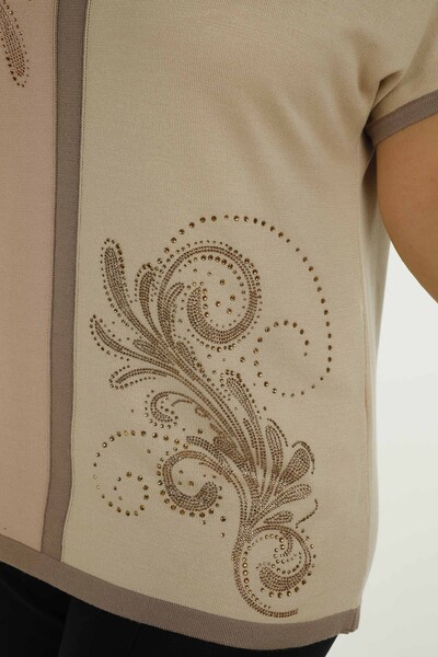 Kazee Women's Wholesale Crew Neck Stone Detailed Sweater - Beige | 31049 - 5