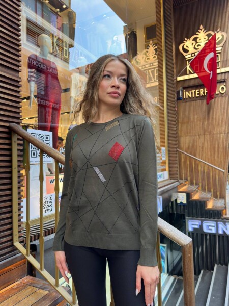 Knitted Sweater with Crew Neck, Khaki - 31874 | KAZEE (3-Piece Set XL-2XL-3XL) - KAZEE (1)