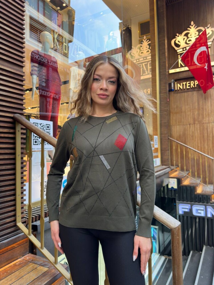 Knitted Sweater with Crew Neck, Khaki - 31874 | KAZEE (3-Piece Set XL-2XL-3XL) - 1