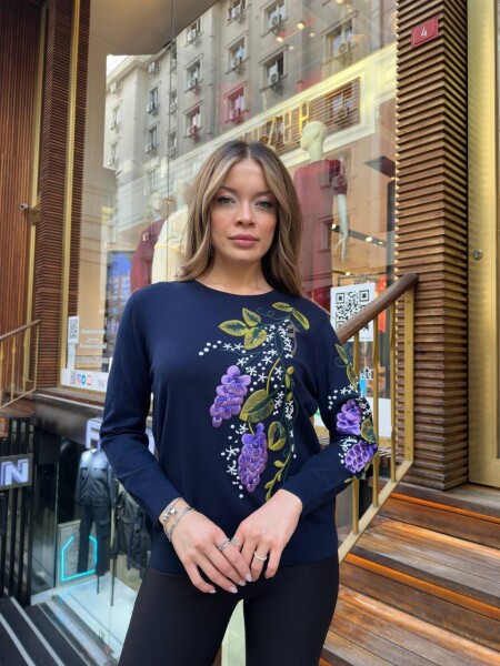 Knitted Sweater with Crew Neck Navy Blue - 32253 | KAZEE (3-Piece Set L-XL-2XL) - 2