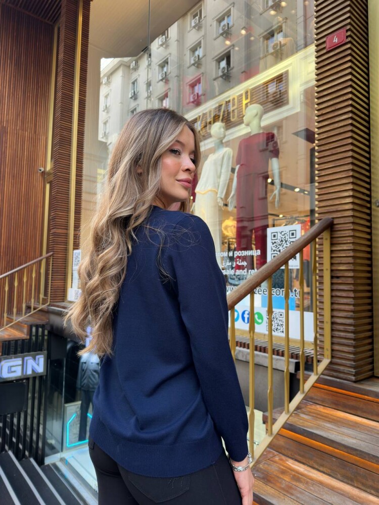 Knitted Sweater with Crew Neck Navy Blue - 32253 | KAZEE (3-Piece Set L-XL-2XL) - 6