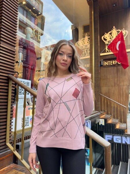 Knitted Sweater - Crew Neck - Powder Pink - 31874 | KAZEE (3-Piece Set XL-2XL-3XL) - 3