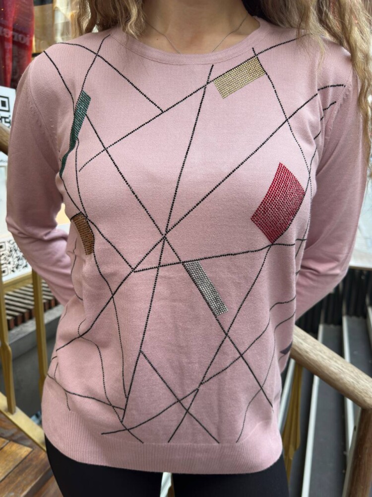 Knitted Sweater - Crew Neck - Powder Pink - 31874 | KAZEE (3-Piece Set XL-2XL-3XL) - 4