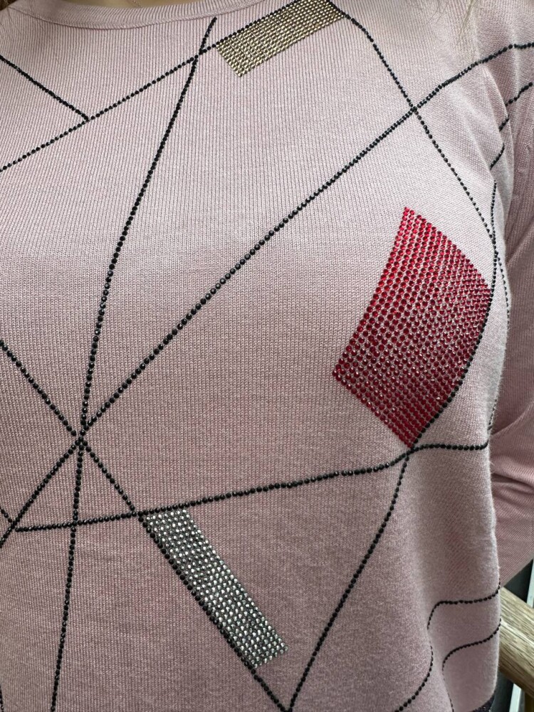 Knitted Sweater - Crew Neck - Powder Pink - 31874 | KAZEE (3-Piece Set XL-2XL-3XL) - 5