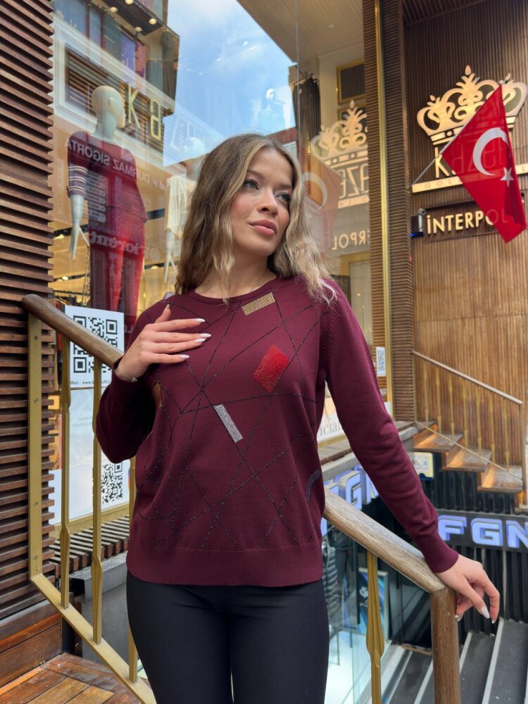 Knitted Sweater with Crew Neck, Purple - 31874 | KAZEE (3-Piece Set XL-2XL-3XL) - 1