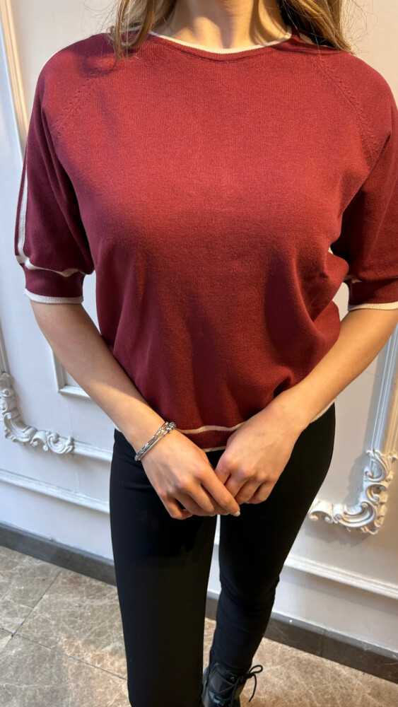 Knitted Sweater Stripe Detail, Burgundy - 32437 | KAZEE (3-Piece Set L-XL-2XL) - 3