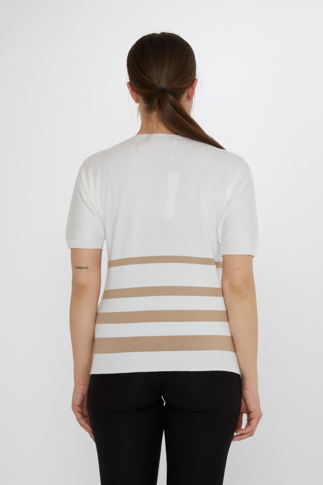 Knitted Sweater - Striped Detail - Ecru-Beige - 31176 | KAZEE (3-Piece Set M-L-XL) - 6