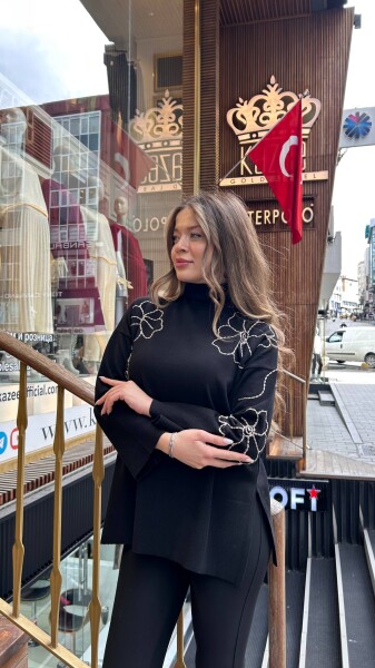 Knitted Turtleneck Sweater Black - 32251 | KAZEE (3-Piece Set M-L-XL) 