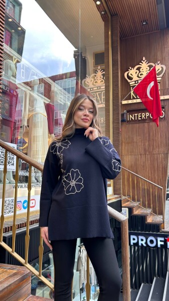 Knitted Turtleneck Sweater Navy Blue - 32251 | KAZEE (3-Piece Set M-L-XL) 