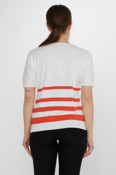 Knitted Sweater - Striped Detail - Ecru-Orange - 31176 | KAZEE (3-Piece Set M-L-XL) - 6