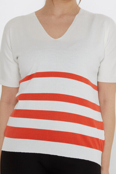 Knitted Sweater - Striped Detail - Ecru-Orange - 31176 | KAZEE (3-Piece Set M-L-XL) - 3