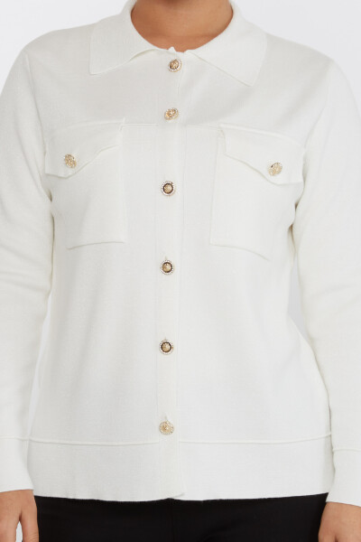 Knitted Cardigan Pocket Detail Ecru - 30693 | KAZEE (Set of 4 M-L-XL-2XL) - 3