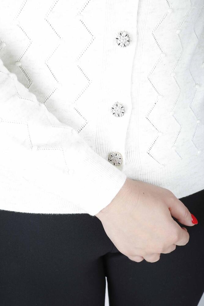 Knitted Cardigan Stoned Buttoned Ecru - 31069 | KAZEE (Set of 4 M-L-XL-2XL) - 3