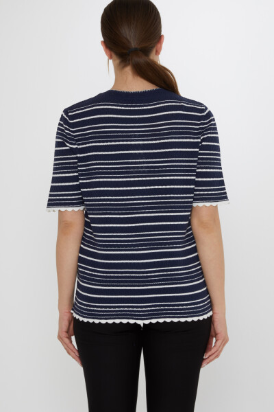 Knitted Cardigan - Striped Pattern - Navy Blue - 31784 | KAZEE (3-Piece Set S-M-L) - 6