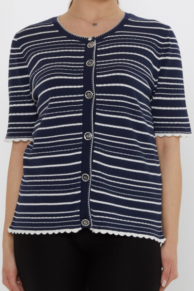 Knitted Cardigan - Striped Pattern - Navy Blue - 31784 | KAZEE (3-Piece Set S-M-L) - 3