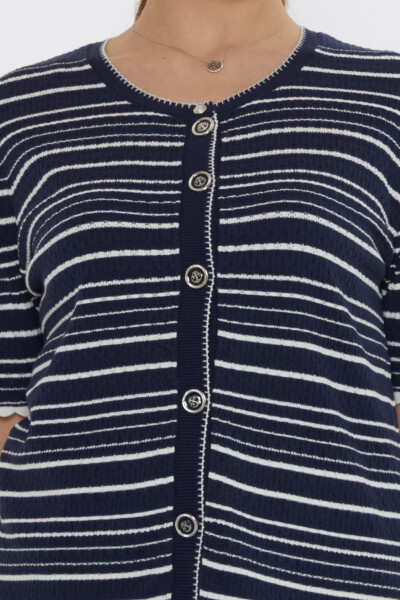 Knitted Cardigan - Striped Pattern - Navy Blue - 31784 | KAZEE (3-Piece Set S-M-L) - 4