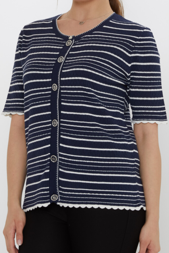 Knitted Cardigan - Striped Pattern - Navy Blue - 31784 | KAZEE (3-Piece Set S-M-L) - 5