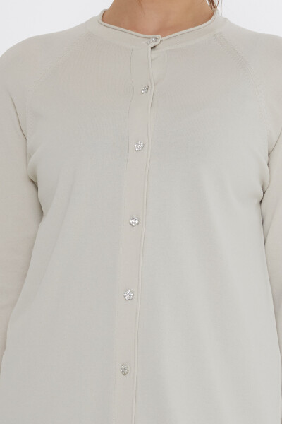 Knitted Cardigan - Embellished with Stones - Buttoned - Light Beige - 31846 | KAZEE (Set of 2 L-XL) - 4