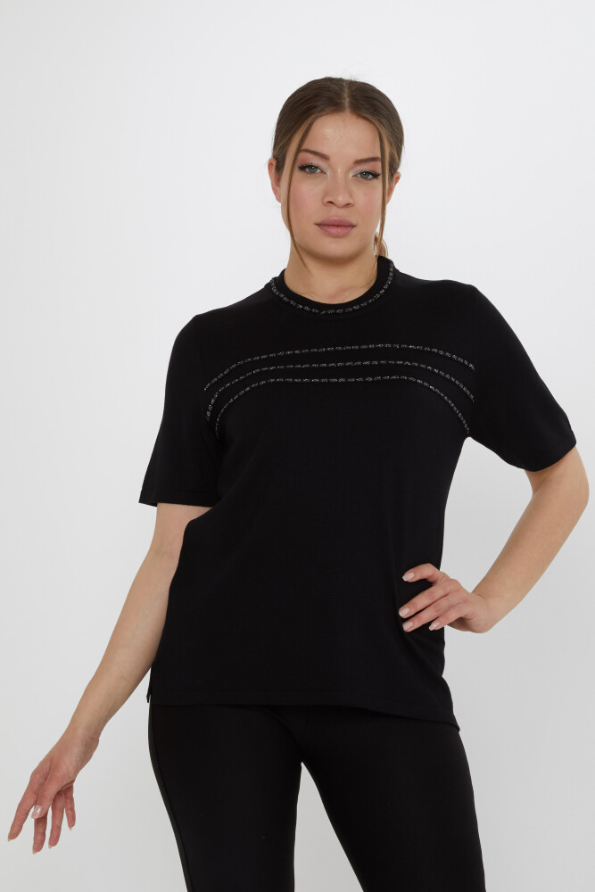Knitted Sweater - American Style - Black - 30352 | KAZEE (Set of 4 L-XL-2XL-3XL) - 1