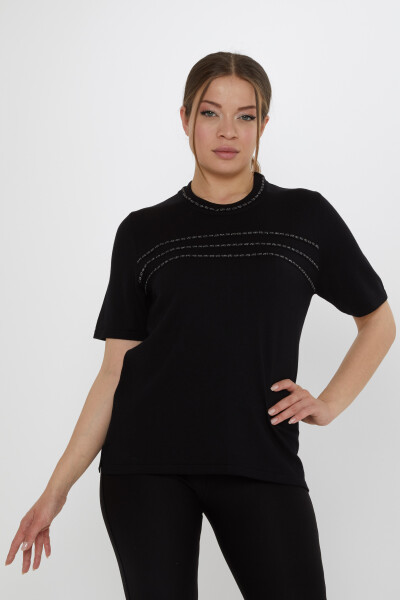 Knitted Sweater - American Style - Black - 30352 | KAZEE (Set of 4 L-XL-2XL-3XL) 