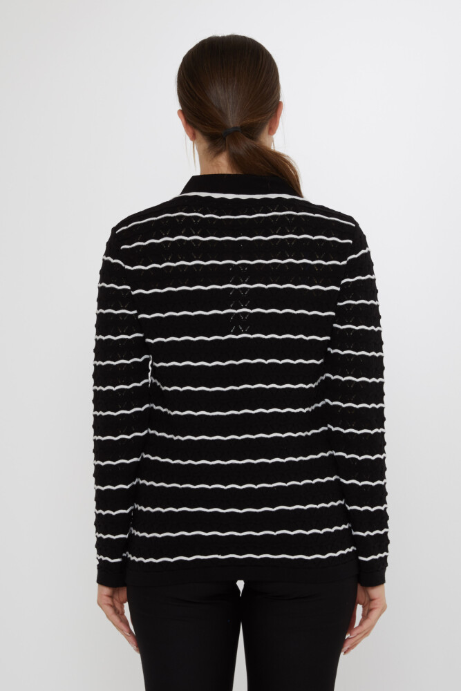 Knitted Sweater - Anchor Brooch - Black-Ecru - 31777 | KAZEE (3-Piece Set M-L-XL) - 4