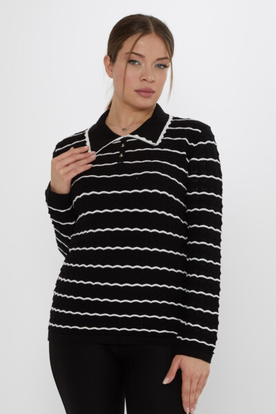Knitted Sweater - Anchor Brooch - Black-Ecru - 31777 | KAZEE (3-Piece Set M-L-XL) 