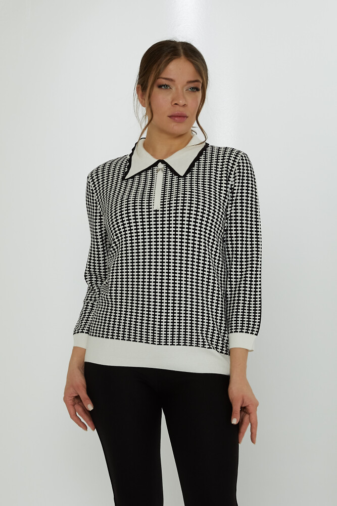 Knitted Sweater Apron Collar Ecru-Black - 31570 | KAZEE (Set of 3 XL-2XL-3XL) - 2