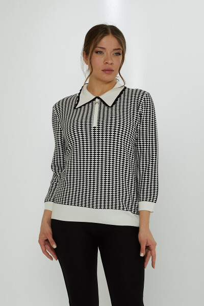 Knitted Sweater Apron Collar Ecru-Black - 31570 | KAZEE (Set of 3 XL-2XL-3XL) - KAZEE (1)