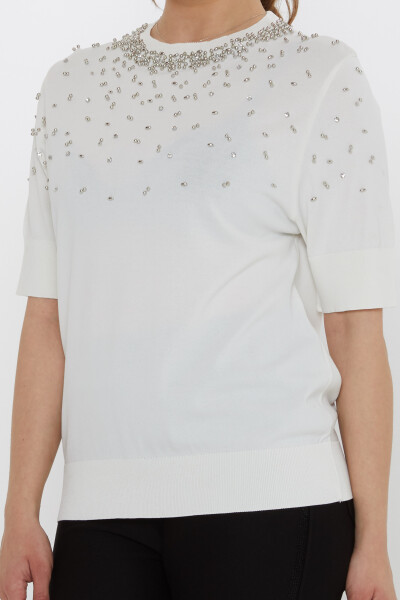 Knitted Sweater Beaded Embellished Ecru - 31805 | KAZEE (3-Piece Set S-M-L) - 4