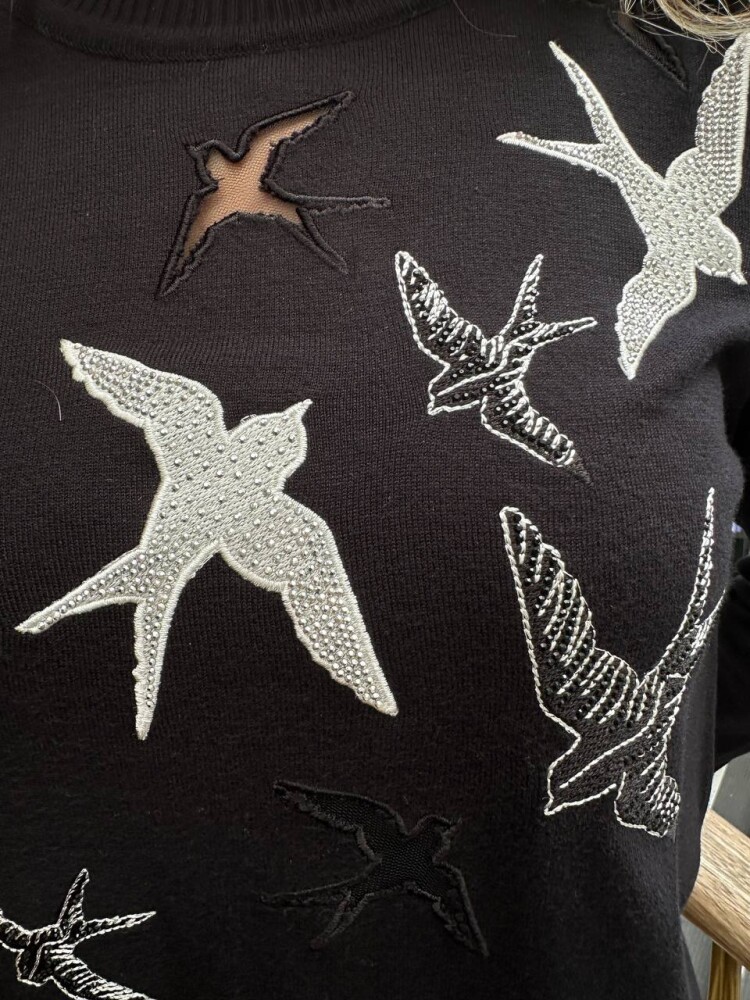 Knitted Sweater Bird Pattern Black - 31064 | KAZEE (3-Piece Set M-L-XL) - 4