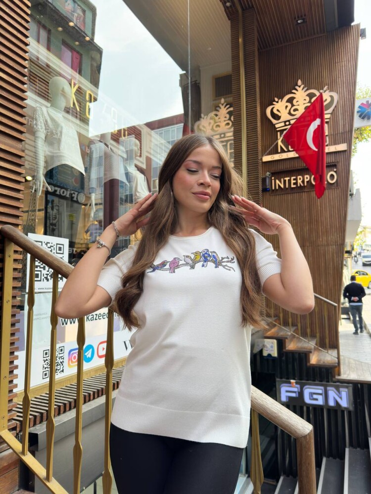 Knitted Sweater Bird Pattern - Ecru - 31831 | KAZEE (3-Piece Set S-M-L) - 3