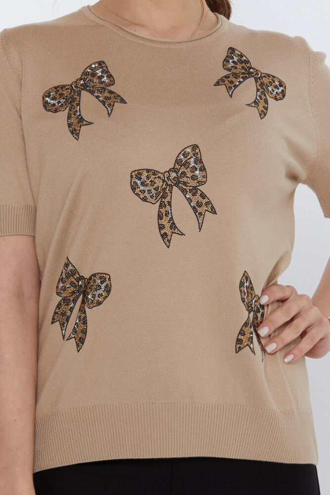 Knitted Sweater Bow Stone Embroidered Beige - 31577 | KAZEE (Set of 3 XL-2XL-3XL) - 3