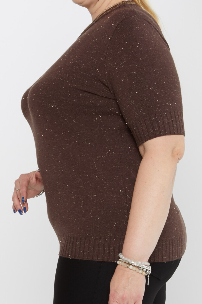 Knitted Sweater Collar Glitter Detail Brown - 31610 | KAZEE (Set of 3 XL-2XL-3XL) - 3