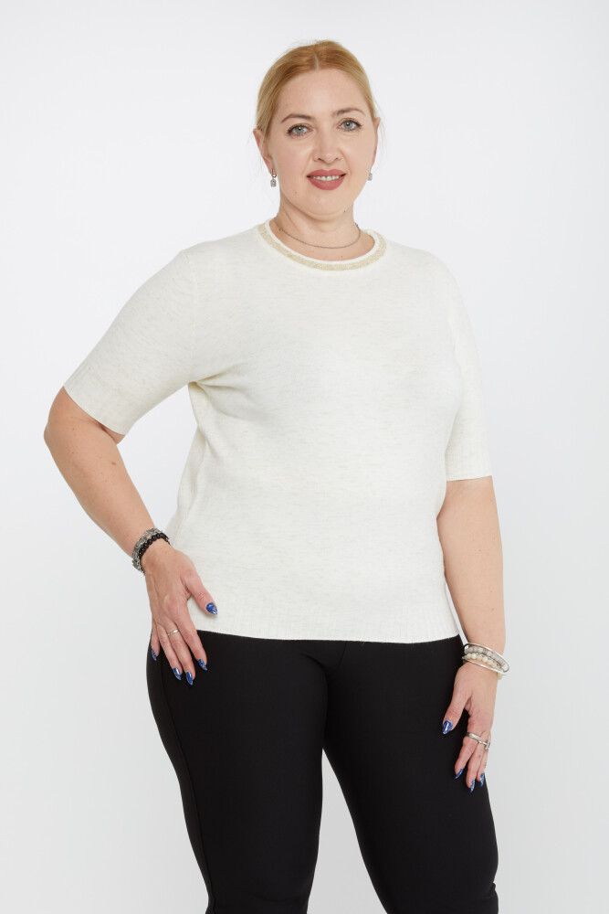 Knitted Sweater Collar Glitter Detail Ecru - 31610 | KAZEE (Set of 3 XL-2XL-3XL) - 1