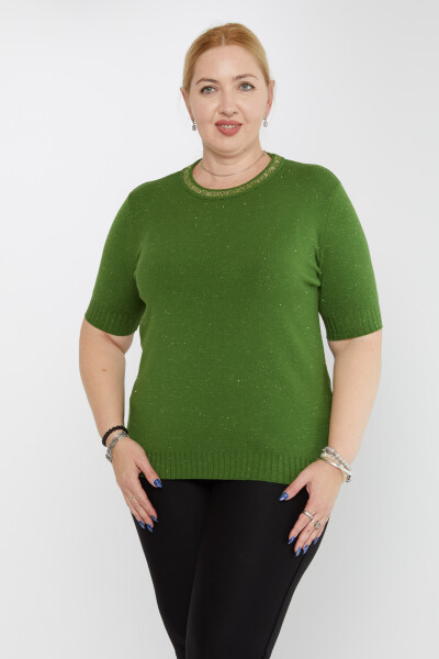 Knitted Sweater Collar Glitter Detail Green - 31610 | KAZEE (Set of 3 XL-2XL-3XL) 